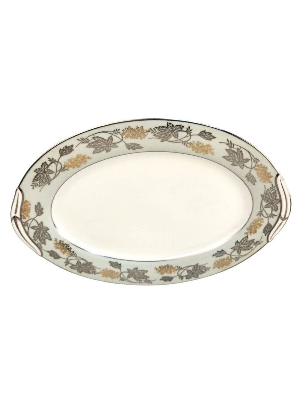 Noritake 5487 Japan Art Deco Oval Serving Platter Floral Gold Trim